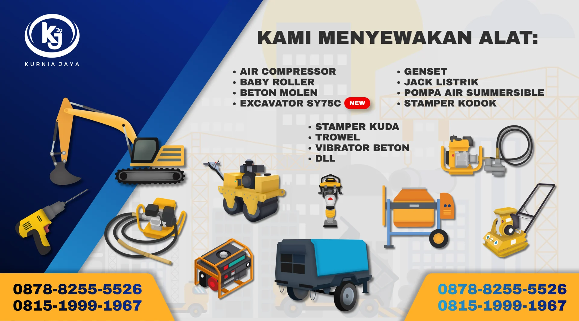 Daftar alat proyek yang disewakan Kurnia Jaya